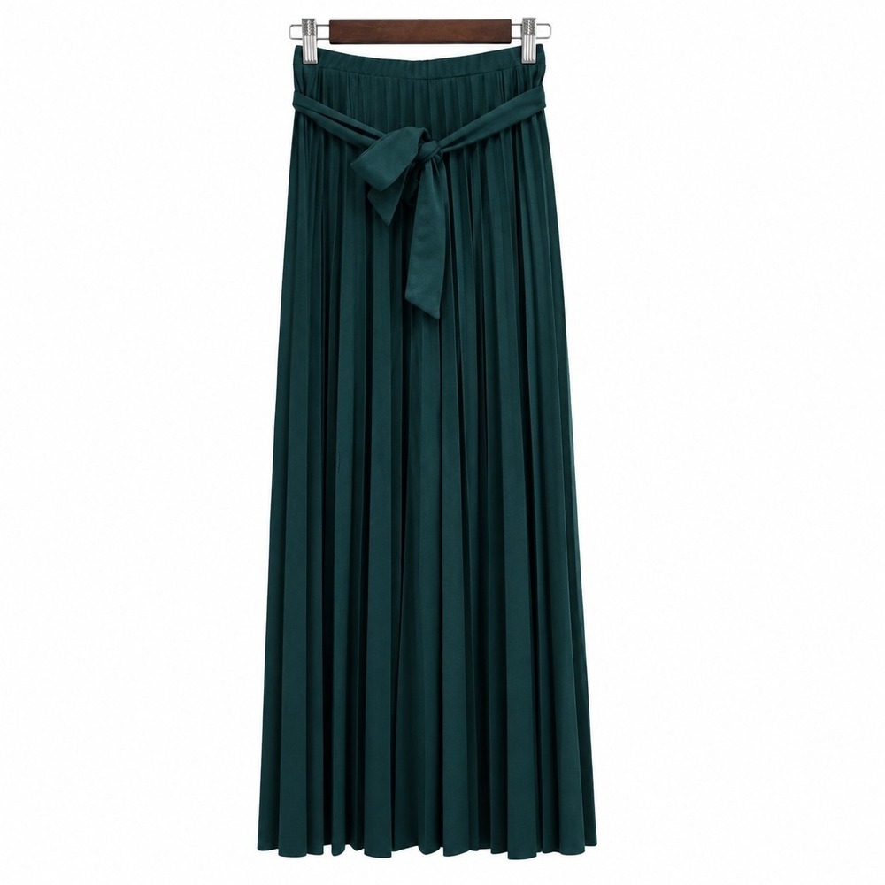Vintage Sears Accordion Pleated Maxi Skirt Womens 12 Dark Green Elastic Waist